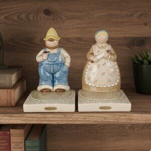 Otagiri Vintage 1970 Farmer and Wife Bookends Cottage, Prairie, Farmhouse